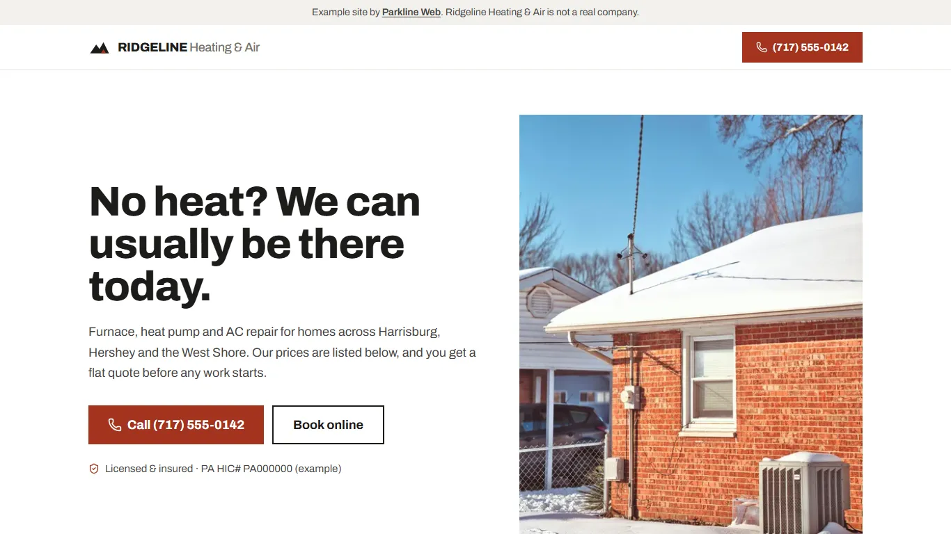 The example heating and cooling website